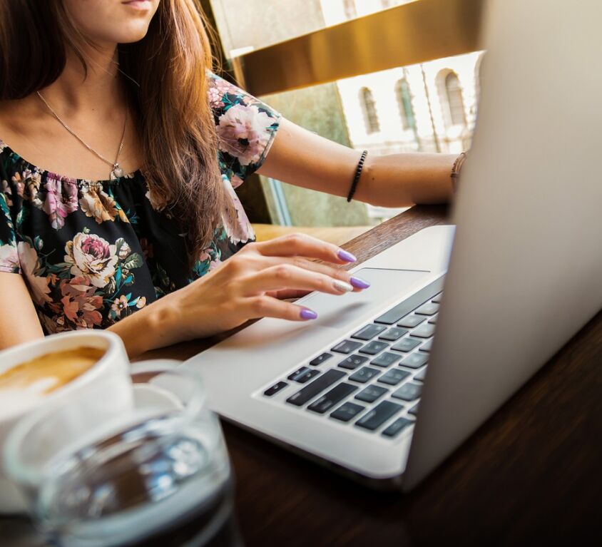 woman, laptop, desk